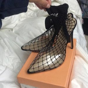Wink black fishnet heels